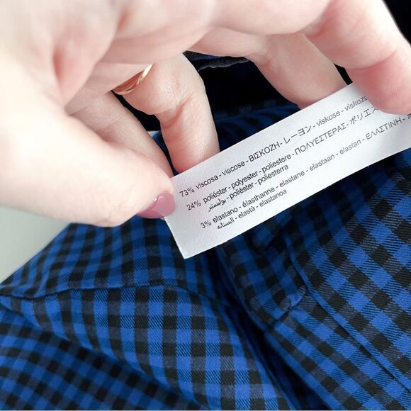 Zara Gingham Plaid Leggings Hi-Rise Blue Black Buffalo Check Women's M Stretchy - Picture 5 of 11